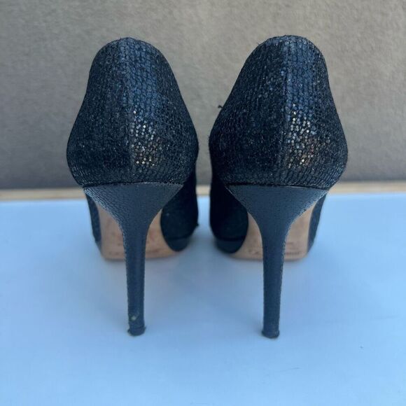Jimmy Choo Pumps Heels EU 35.5 Black Round Toe Glitter Made in Italy Leather - Picture 6 of 10